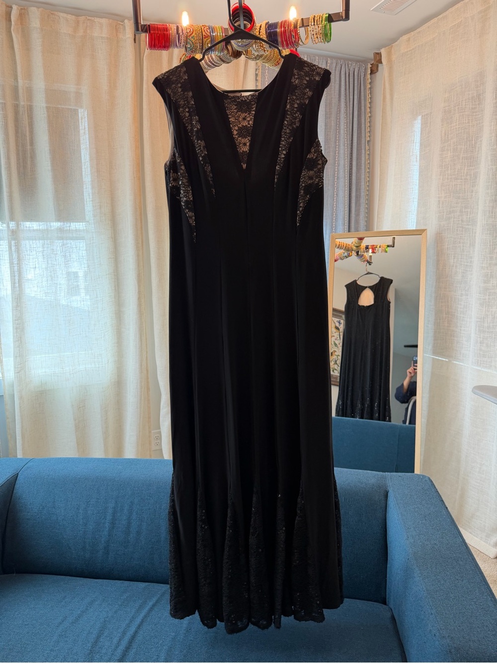 R&M Richards Black Lace-Trim Maxi Dress